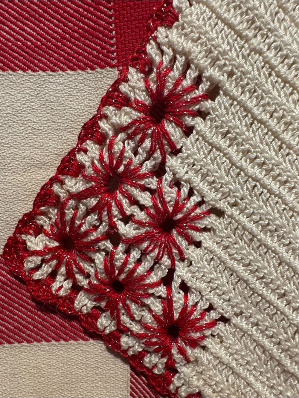 Handmade Cream and Red Crochet Pot Holder